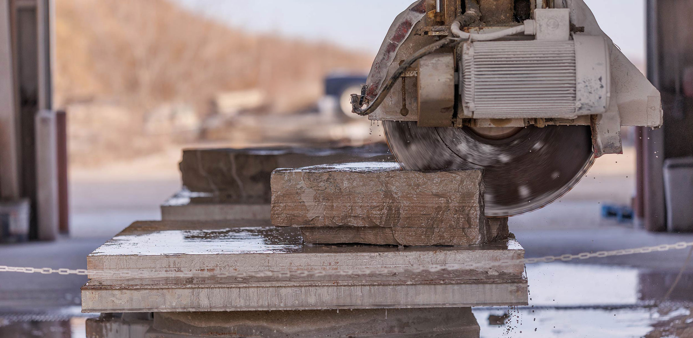 Large saw cutting stone at the Rademann stone quarry